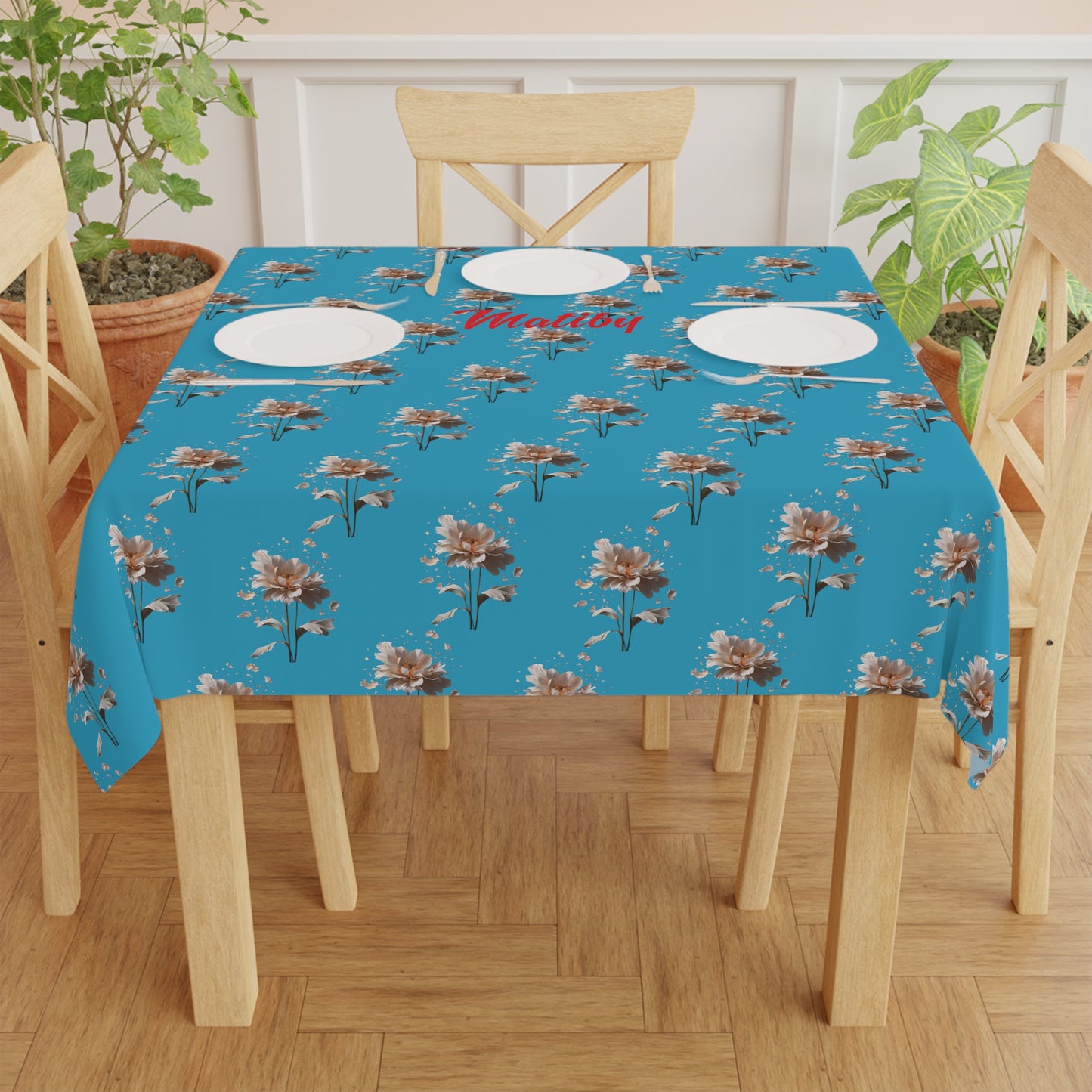 Matiby Turquoise Flower Tablecloth