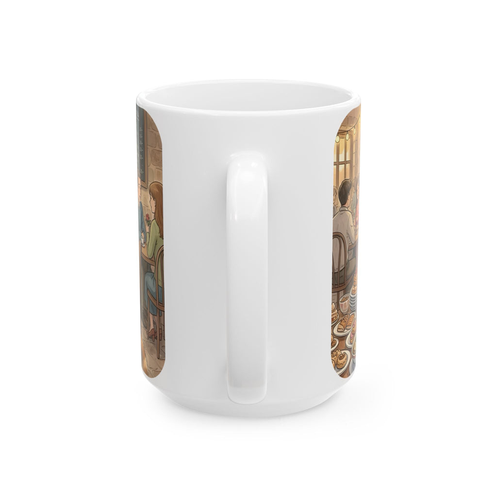 Cat Cafe Breakfast White Ceramic Mug — Cute Cats Dining Tea Cup (11oz/15oz)