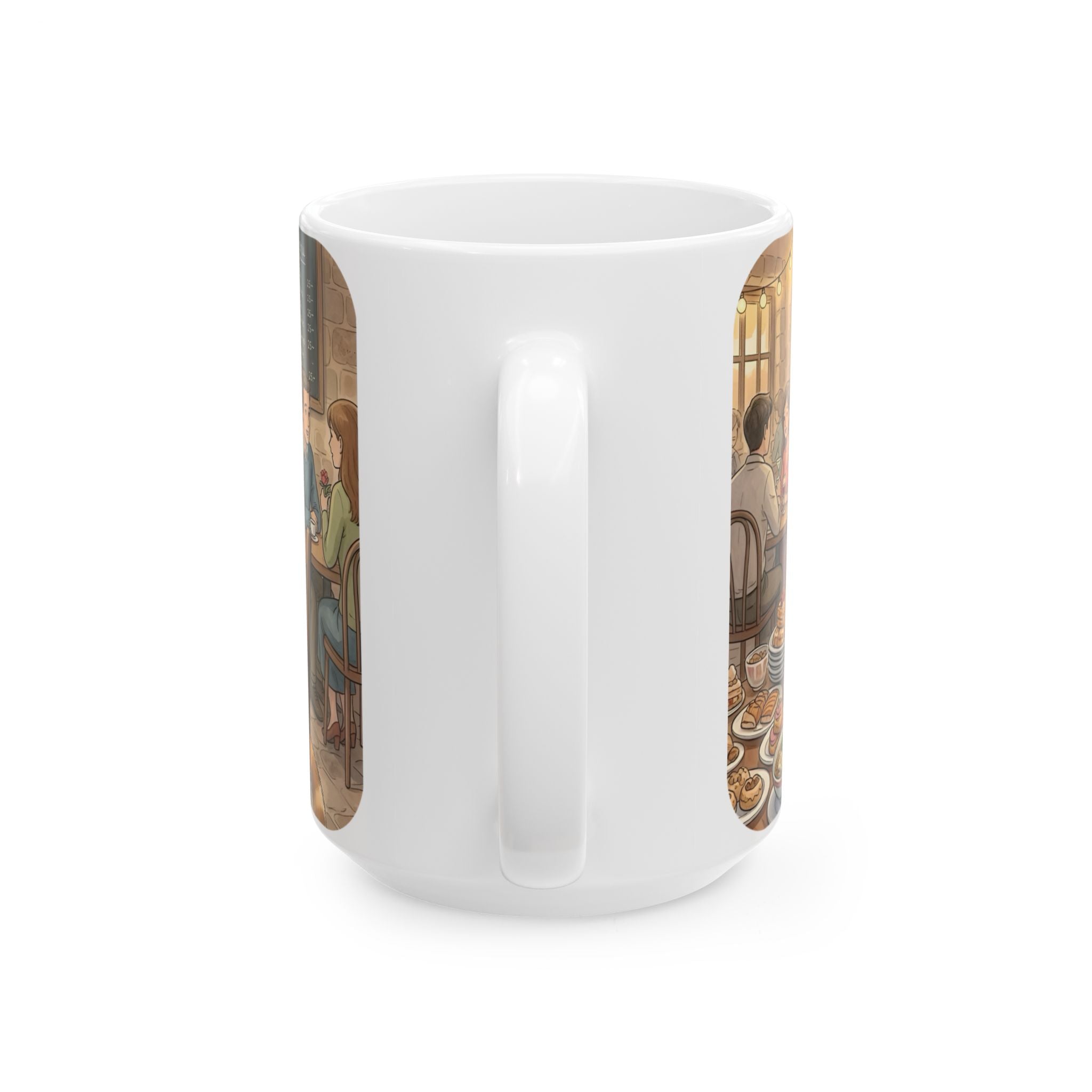 Cat Cafe Breakfast White Ceramic Mug — Cute Cats Dining Tea Cup (11oz/15oz)
