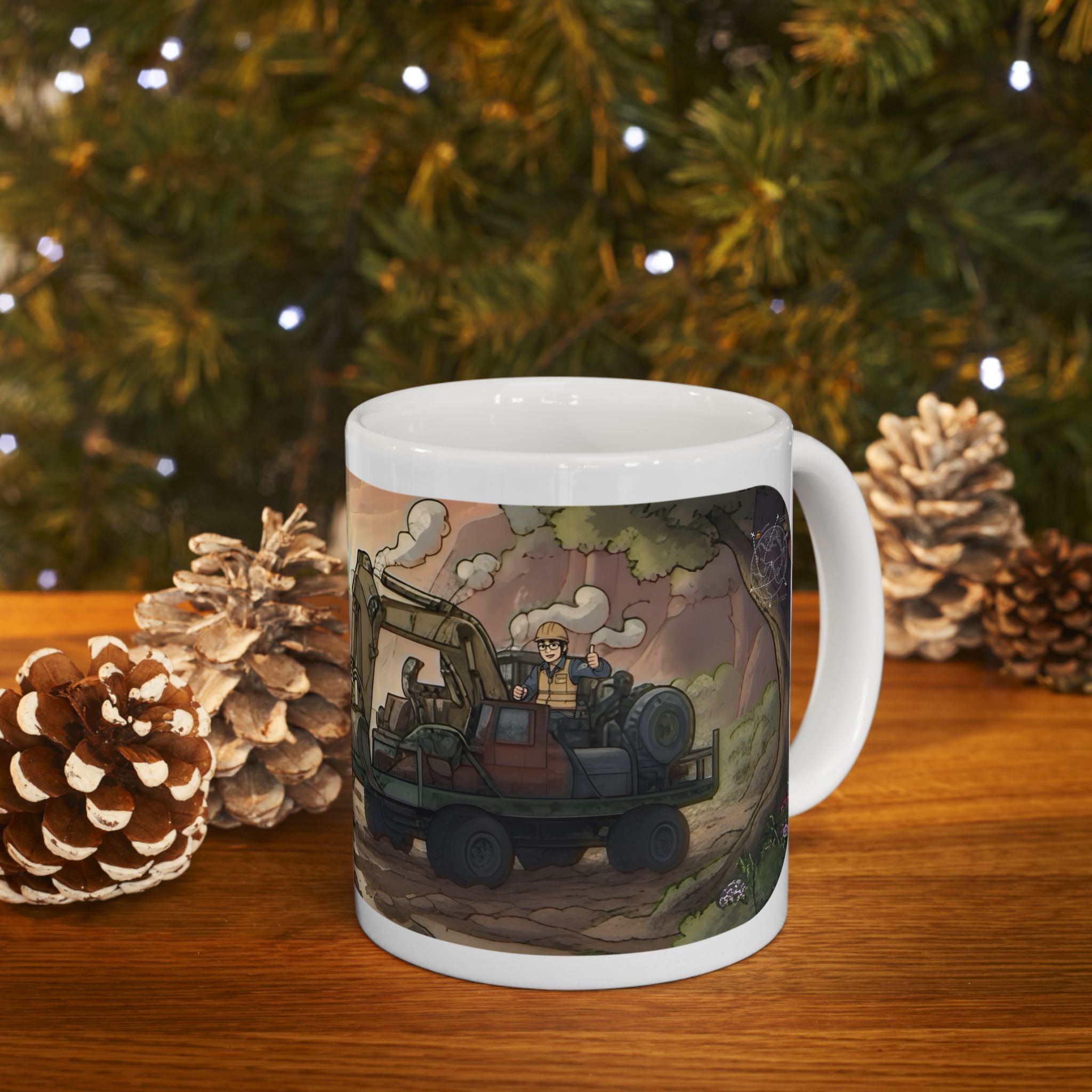 Adventure 4x4 Trucks #7, Construction Workers On The Go White Ceramic Mug — Find Your Path To The Essentials Cup (11oz & 15oz)