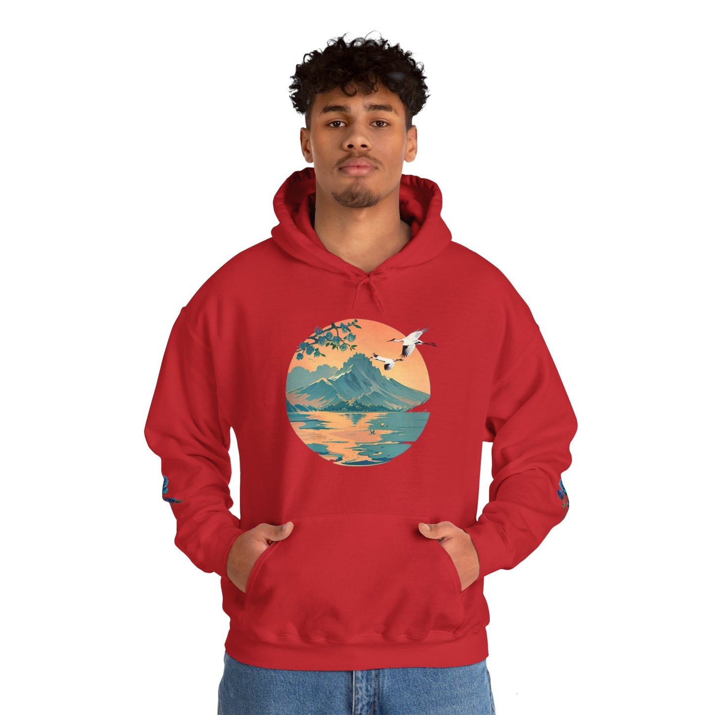 Japanese Blue Roses Landscape Unisex Heavy Blend™ Hooded Sweatshirt