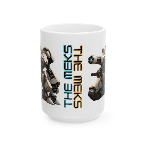 'The Meks' Sci‑Fi Mech Robot #6 White Ceramic Mug (11oz & 15oz)