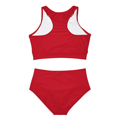 Dark Red Sporty Bikini Set (AOP)