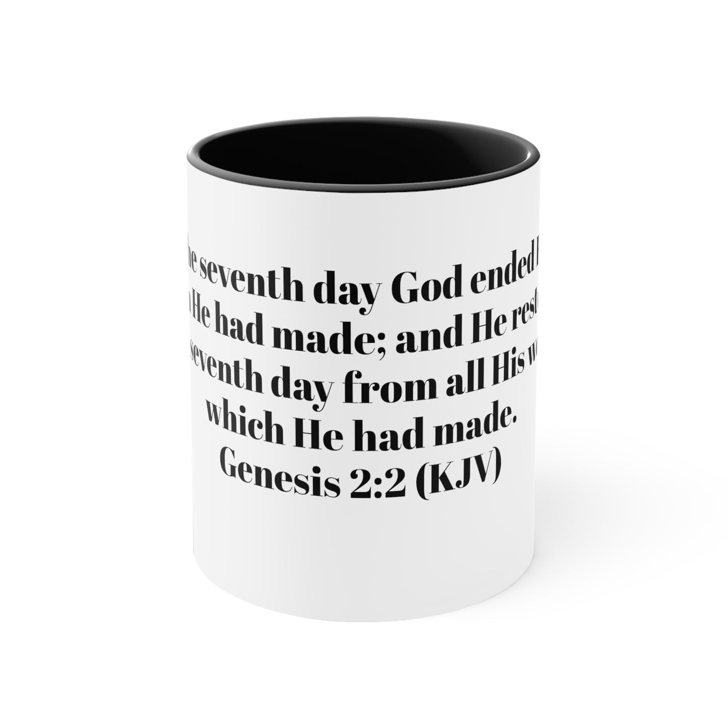 Bible Speaks Gen 2:2 Accent Mug, 11oz