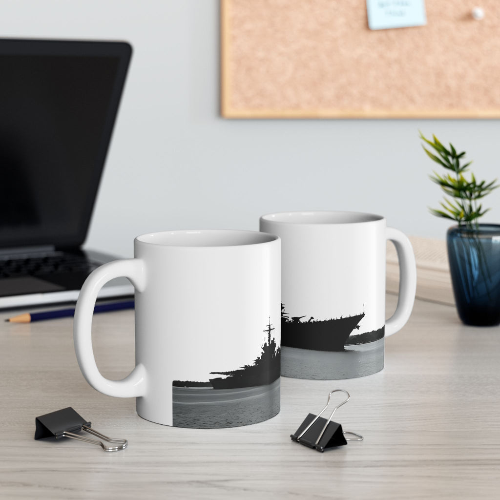 Resolute Silhouette Of A Mighty Warship Mug (11oz & 15oz), Navy Memorabilia White Ceramic Cup