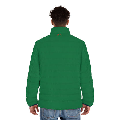 Men's Dark Green Puffer Jacket (AOP)