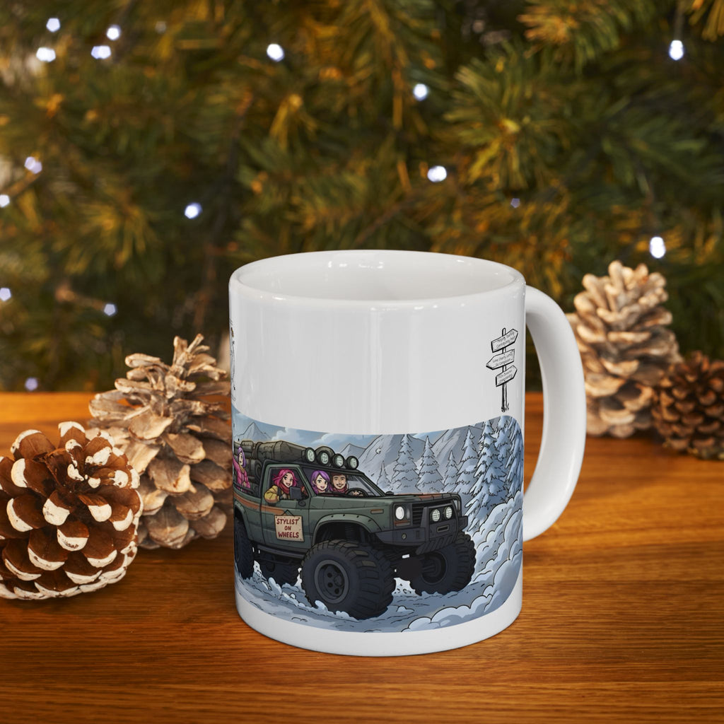 Adventure 4x4 Trucks #5, Stylist On Wheels White Ceramic Mug — Find Your Path To The Essentials Cup (11oz & 15oz)