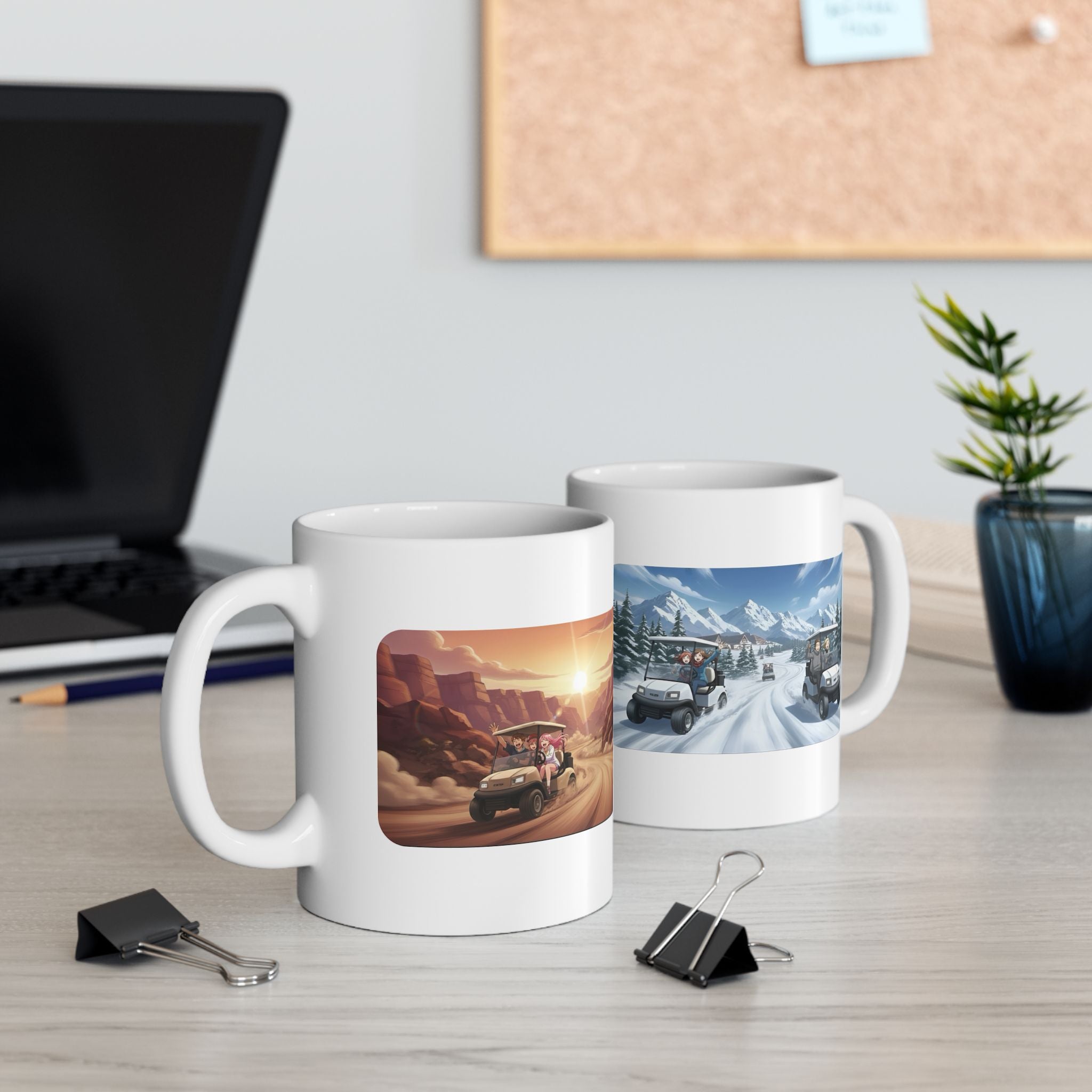 Anime Golf Cart Seasonal Adventures #7 White Ceramic Mug — Find Your Path To The Essentials Cup (11oz & 15oz)