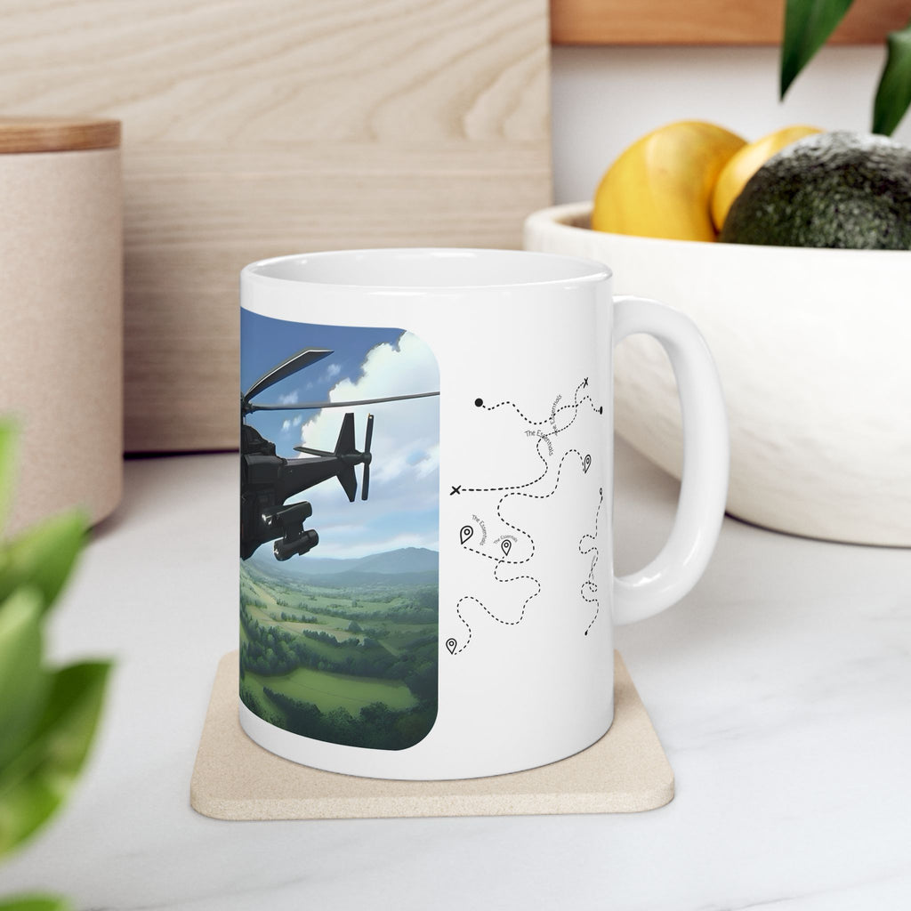 Touring Stealth Heli Scenic Blast Over Lofty Countryside White Ceramic Mug – Friends, Family & Imaginative Adventures, Celebrating Companionship, Creativity & Life’s Little Wonders Cup (11oz/15oz)