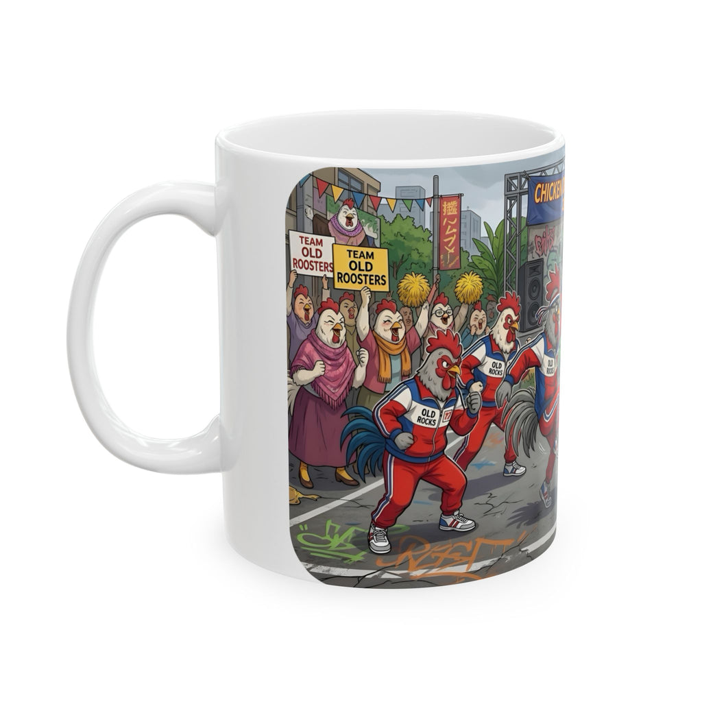 Chicken Dance Battle White Ceramic Mug (11oz, 15oz) — Funny Rooster Street Dance Cup