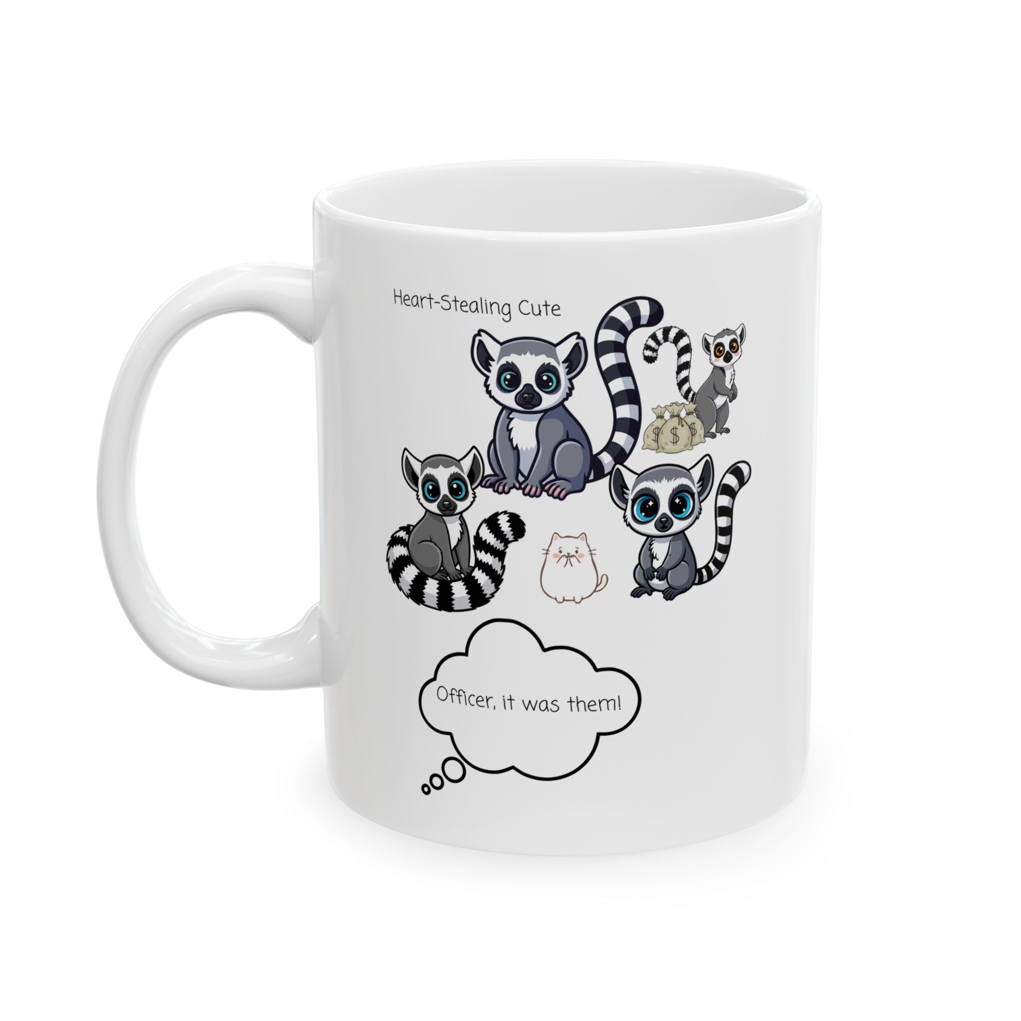Heart-Stealing Cute Lemurs Gone Wild White Ceramic Mug — "Officer, It Was Them" Adorables (11oz & 15oz)