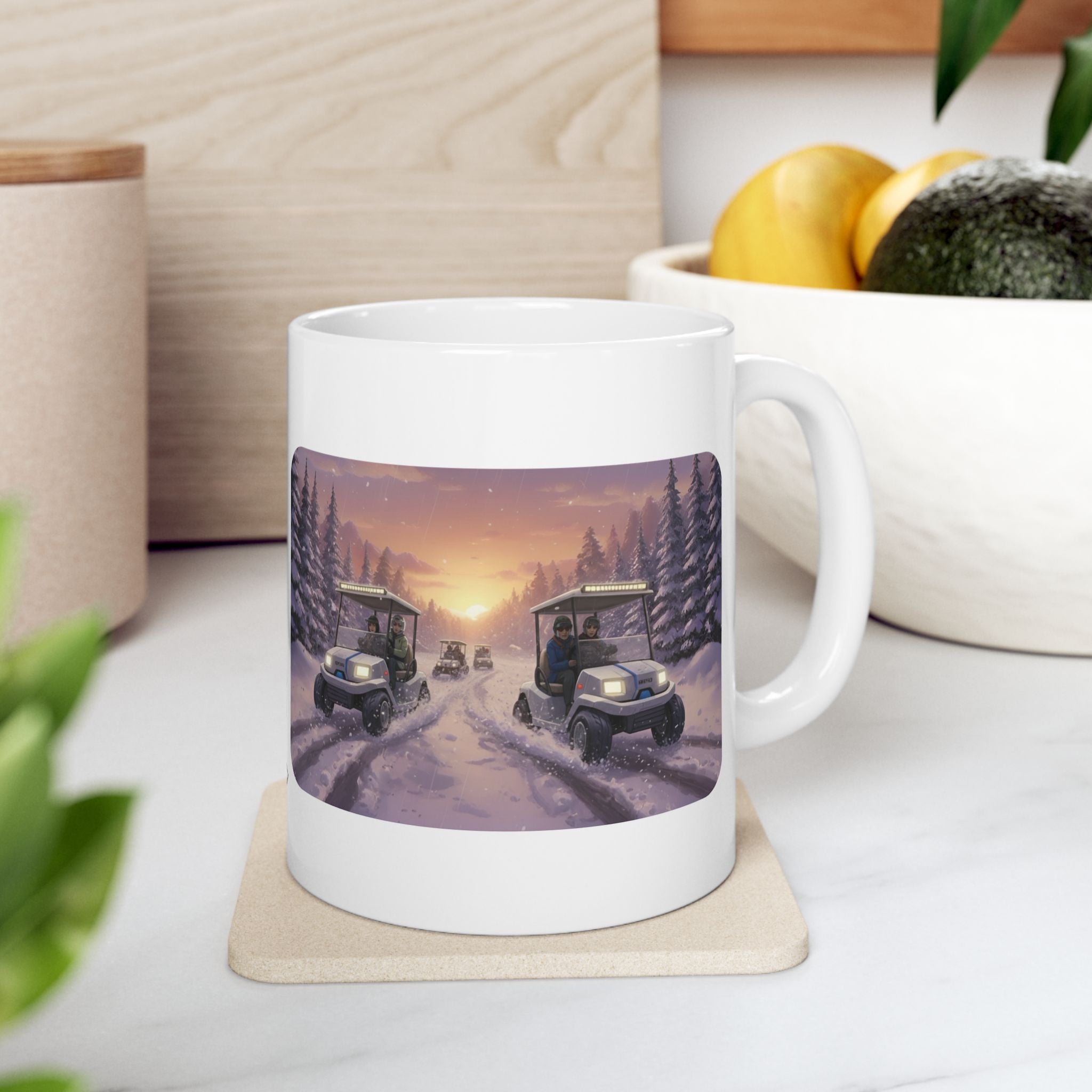 Anime Golf Cart Winter Racing Adventures #1 White Ceramic Mug — Find Your Path To The Essentials Cup (11oz & 15oz)