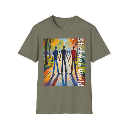 Stickmen World Unisex Softstyle T-Shirt for Father's Day, Men in Suits Graphic Tee, Men Working Shirt, Humorous Tee, Sarcastic Artistic Tee