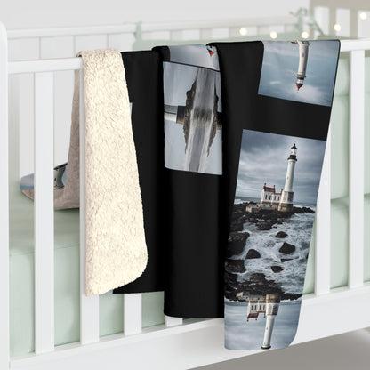 Matiby Lighthouse Black Sherpa Fleece Blanket