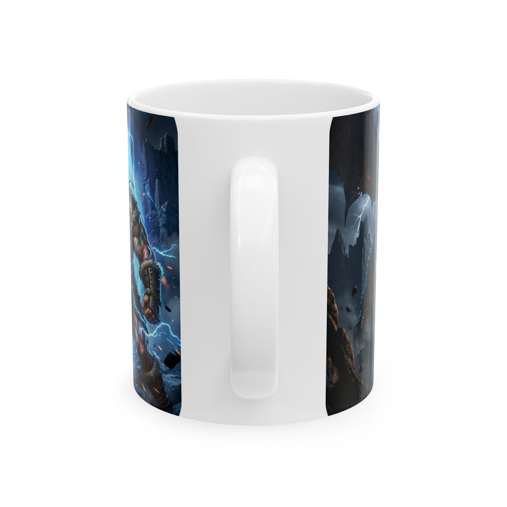 Dragon Battle #3 White Ceramic Mug — Epic Fantasy Gaming Adventure Scene (11oz, 15oz)