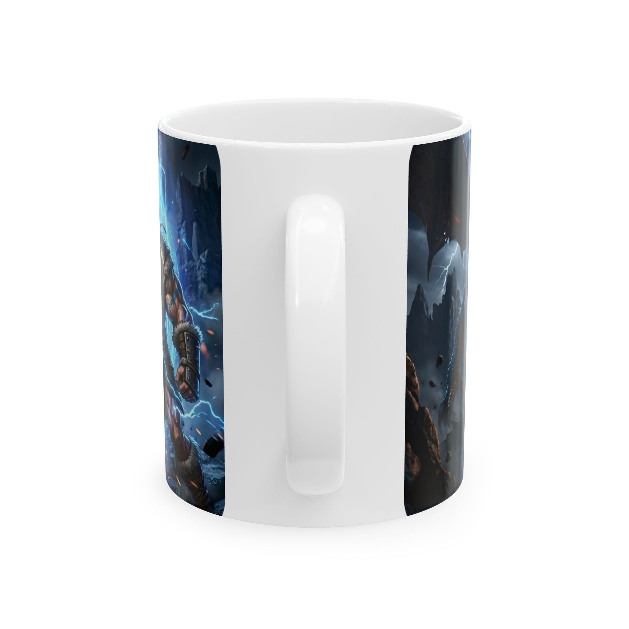 Dragon Battle #3 White Ceramic Mug — Epic Fantasy Gaming Adventure Scene (11oz, 15oz)