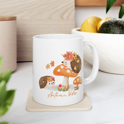 Journeys Cute Hedgehog Autumn Vibes Gift Ceramic Mugs, Gifts for Pet Lovers, Mugs for Hedgehog Lovers, Cute Seasonal Mugs, Mug for All Occasions, Thanksgiving Mug