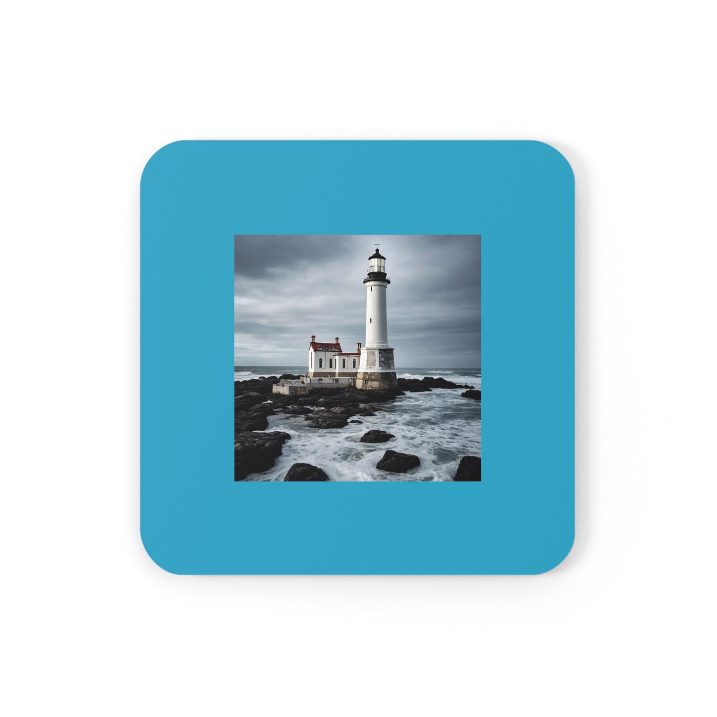 Matiby Lighthouse Turquoise Cork Back Coaster