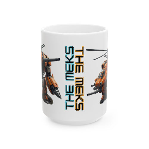 'The Meks' Sci‑Fi Mech Robot #9 White Ceramic Mug (11oz & 15oz) – Sci‑Fi Mech Helicopter Tea Cup (11oz/15oz)