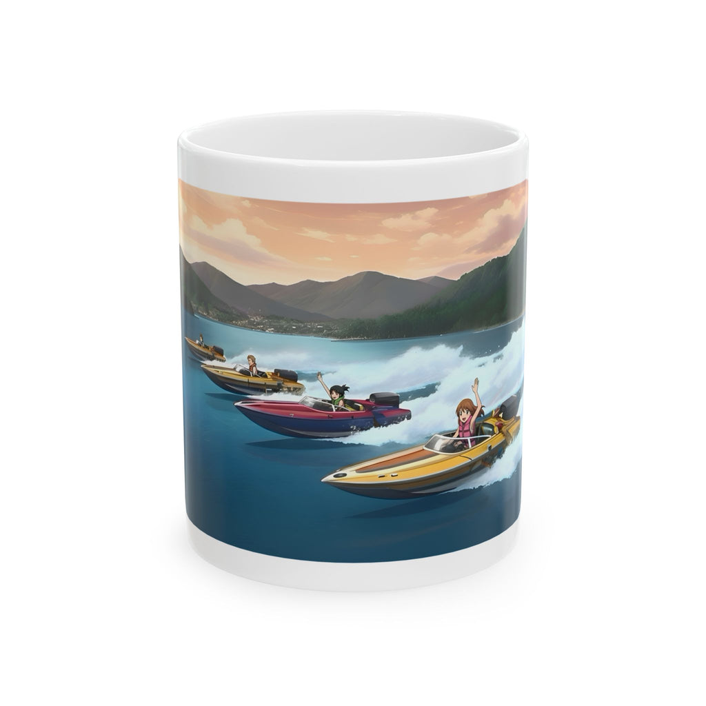Adrenaline Boat Race #2 for Friends & Couples White Ceramic Mug — Anime Speedboat Treasure Map Cup (11oz/15oz)