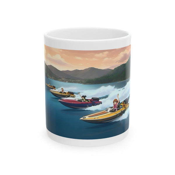 Adrenaline Boat Race #2 for Friends & Couples White Ceramic Mug — Anime Speedboat Treasure Map Cup (11oz/15oz)