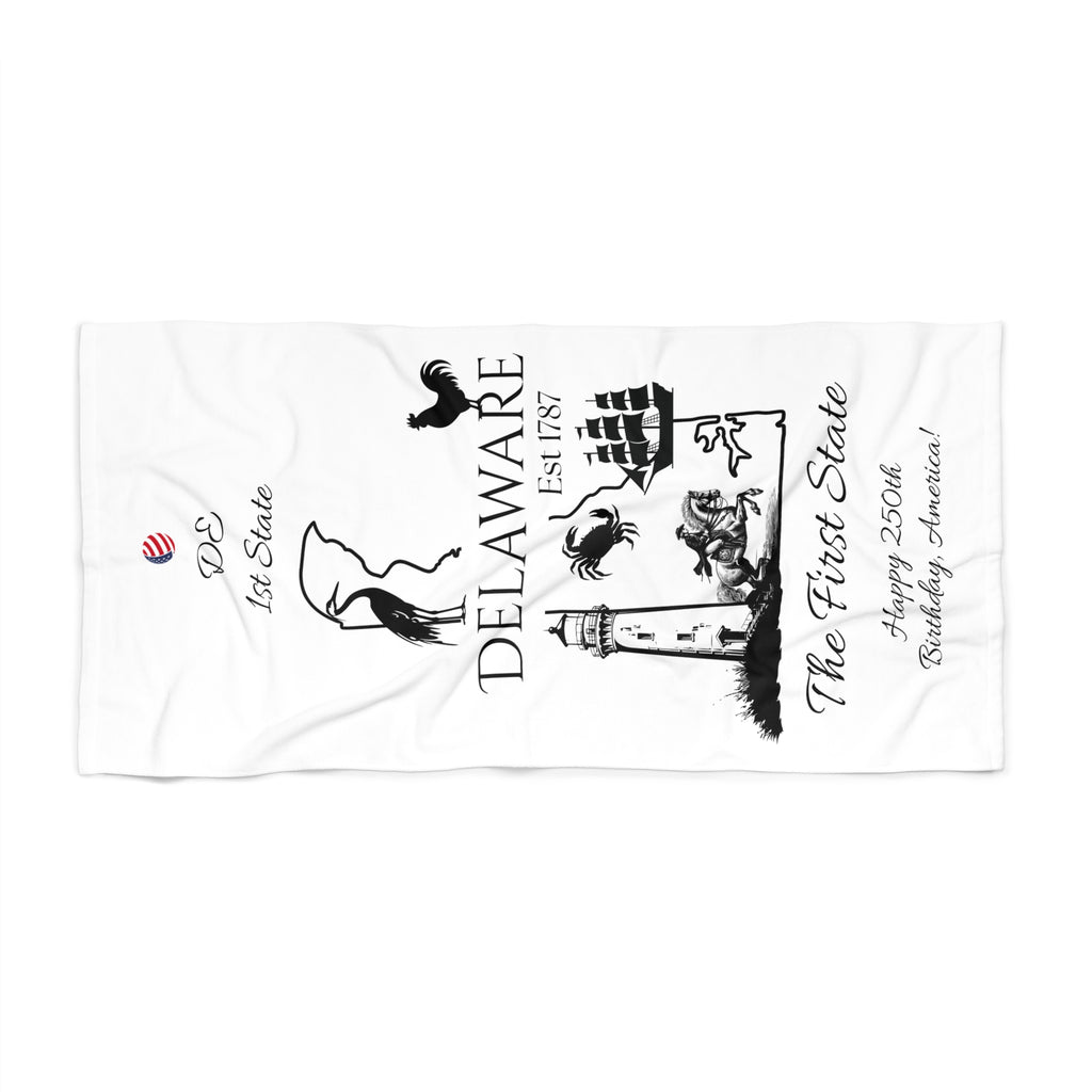 Delaware 1st State Beach Towel, Personalized Custom Images, America's 250th Birthday Celebration Gift, USA Map Decor, Patriotic Towel