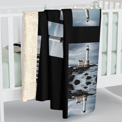 Matiby Lighthouse Black Sherpa Fleece Blanket