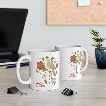 Journeys Hello Autumn Seasons of Change Ceramic Mugs, Gifts for Pet Lovers, Mugs for Bird Lovers, Cute Seasonal Mugs, Mug for All Occasions, Thanksgiving Mug