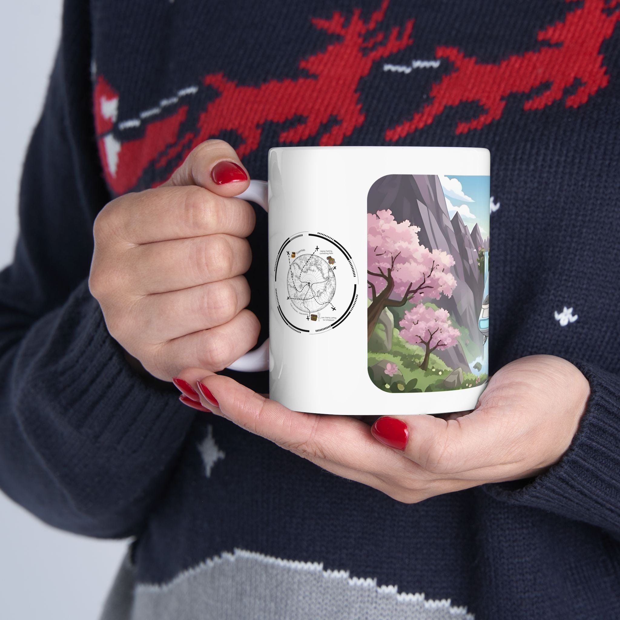 Sakura Mountain Vista White Ceramic Mug – Life’s Little Wonders Cup (11oz/15oz)