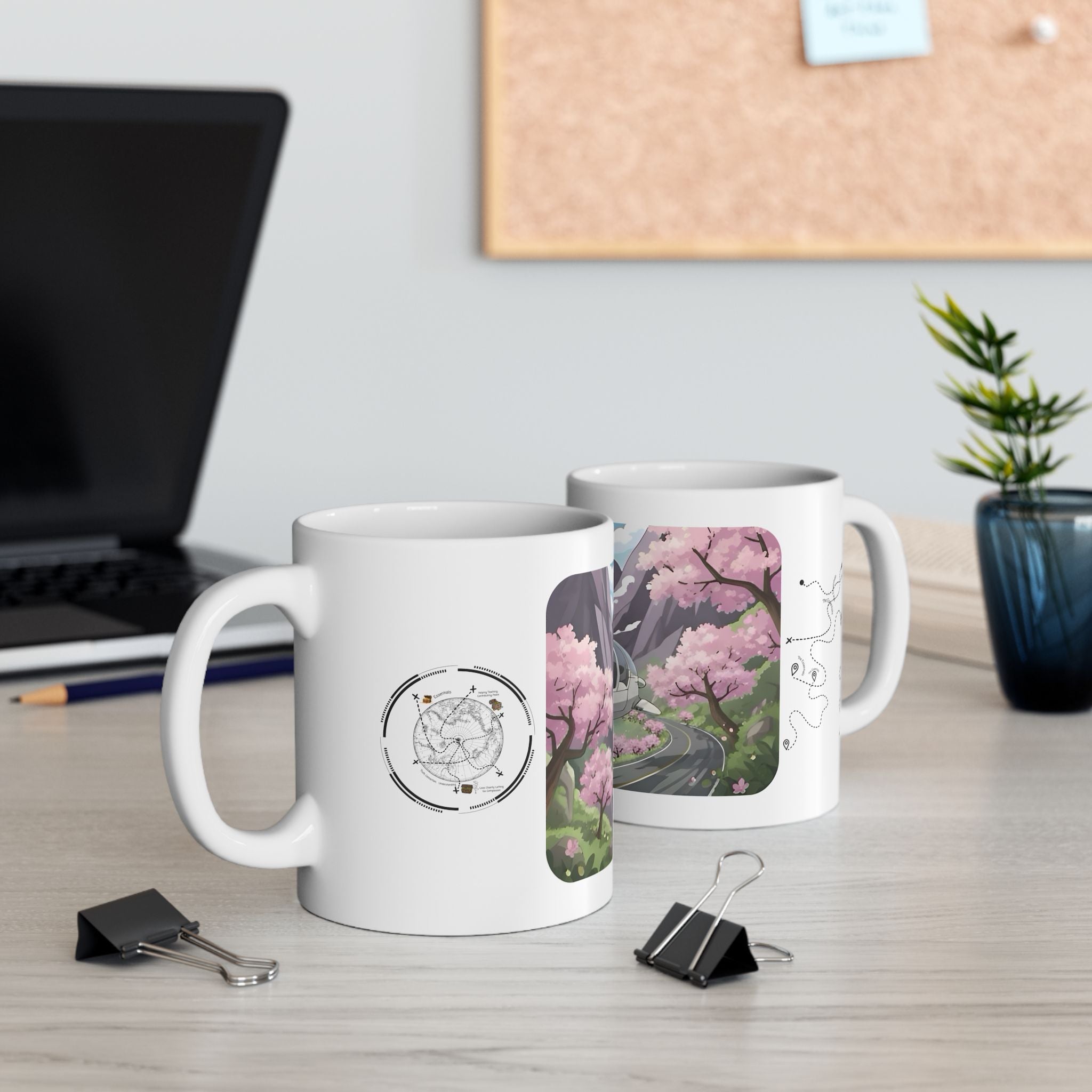 Sakura Mountain Vista White Ceramic Mug – Life’s Little Wonders Cup (11oz/15oz)