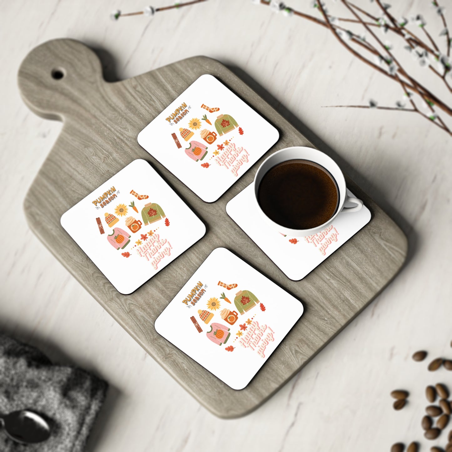 Journeys Autumn Seasons of Change Coaster White, Gifts for the Holidays, Seasonal Coasters, Coasters for All Occasions, Thanksgiving Pumpkin Coaster