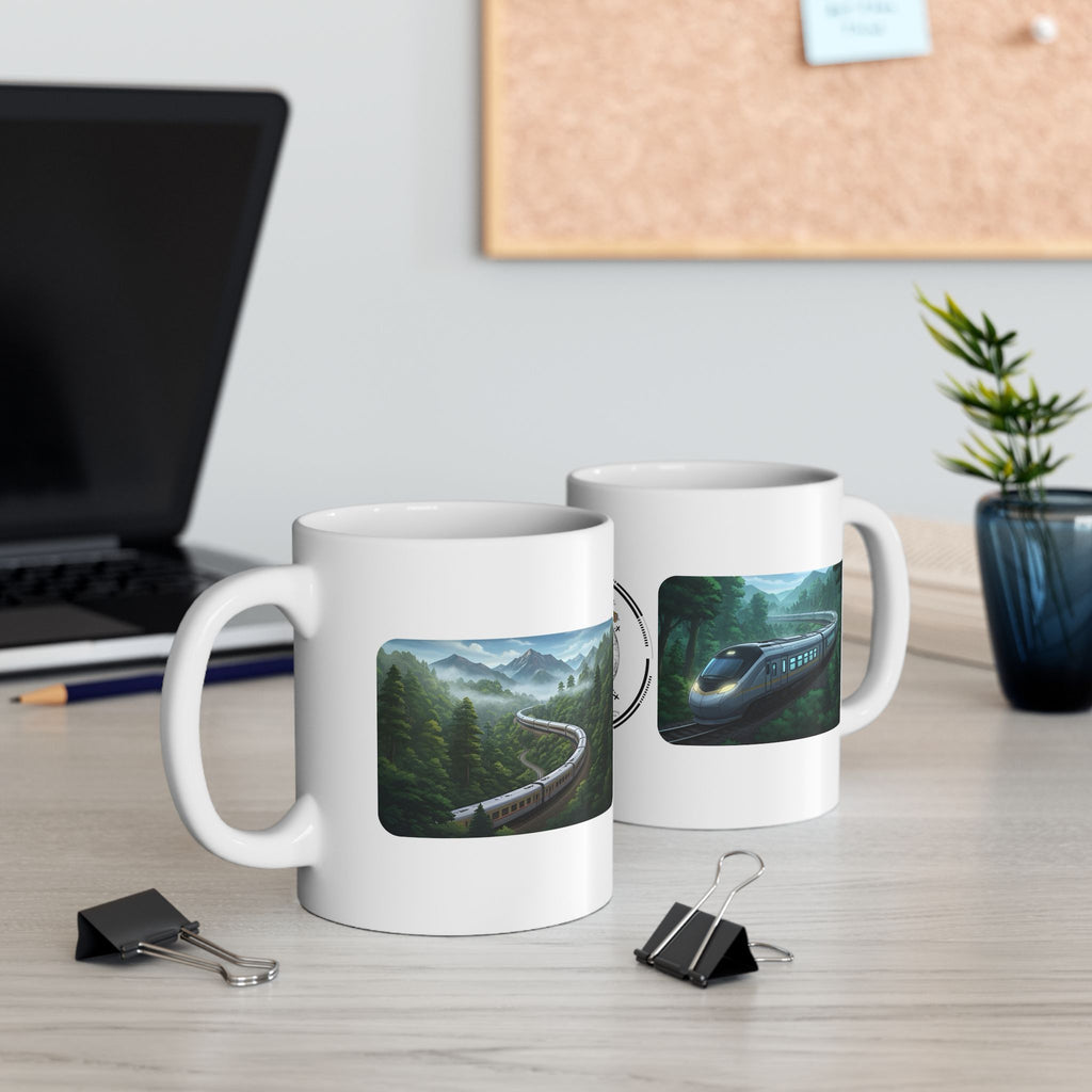 The Winding Journey Train Ride White Ceramic Mug — The Modern Traveler Transit Cup (11oz/15oz)