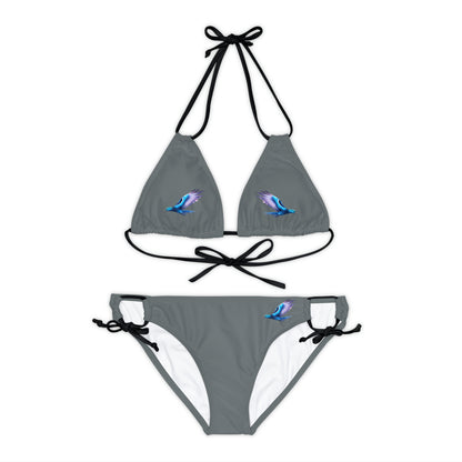 Dark Grey Strappy Bikini Set (AOP)