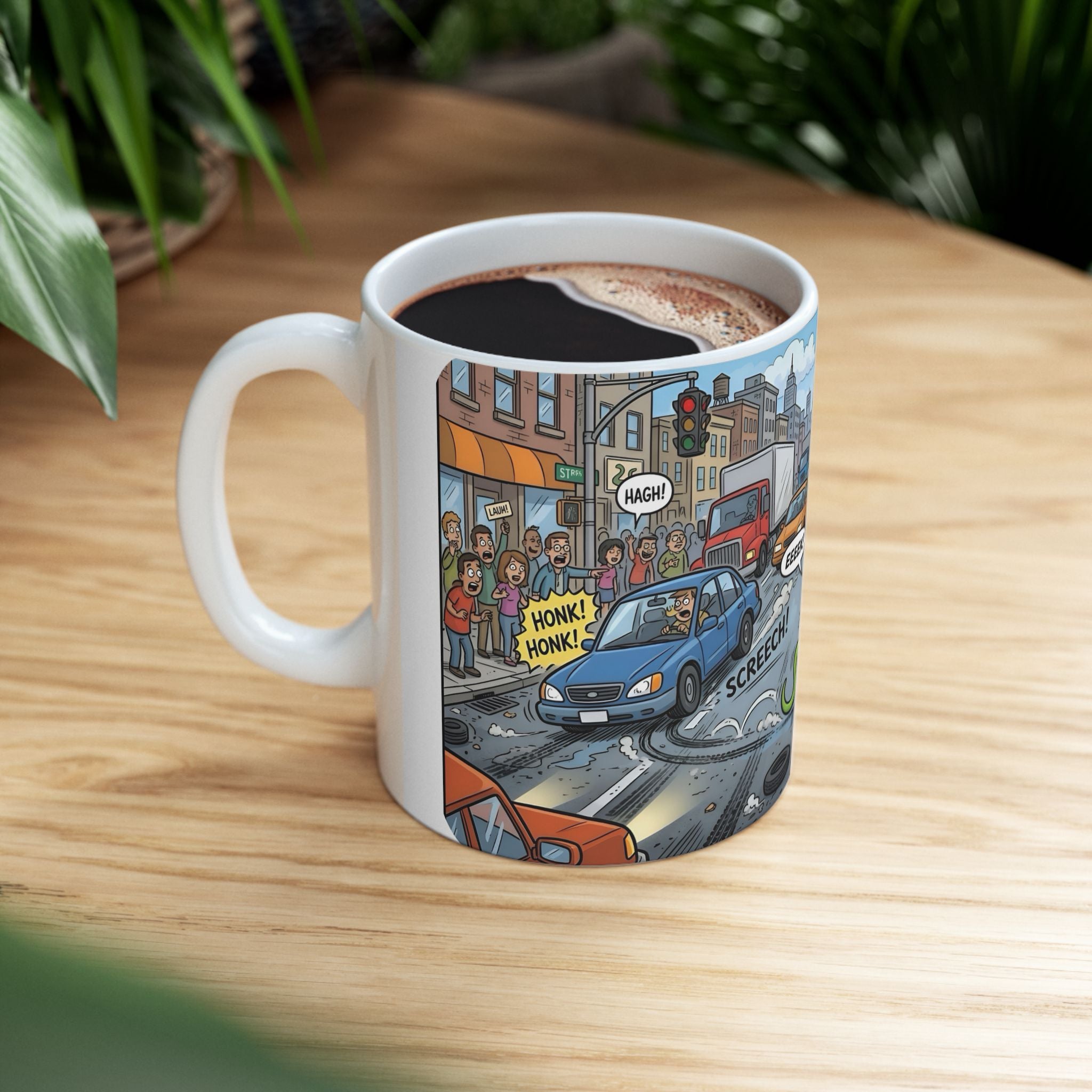 City Traffic & The Urban LandSnake White Ceramic Mug – Comical Reptile Road Chaos Cup (11oz, 15oz)