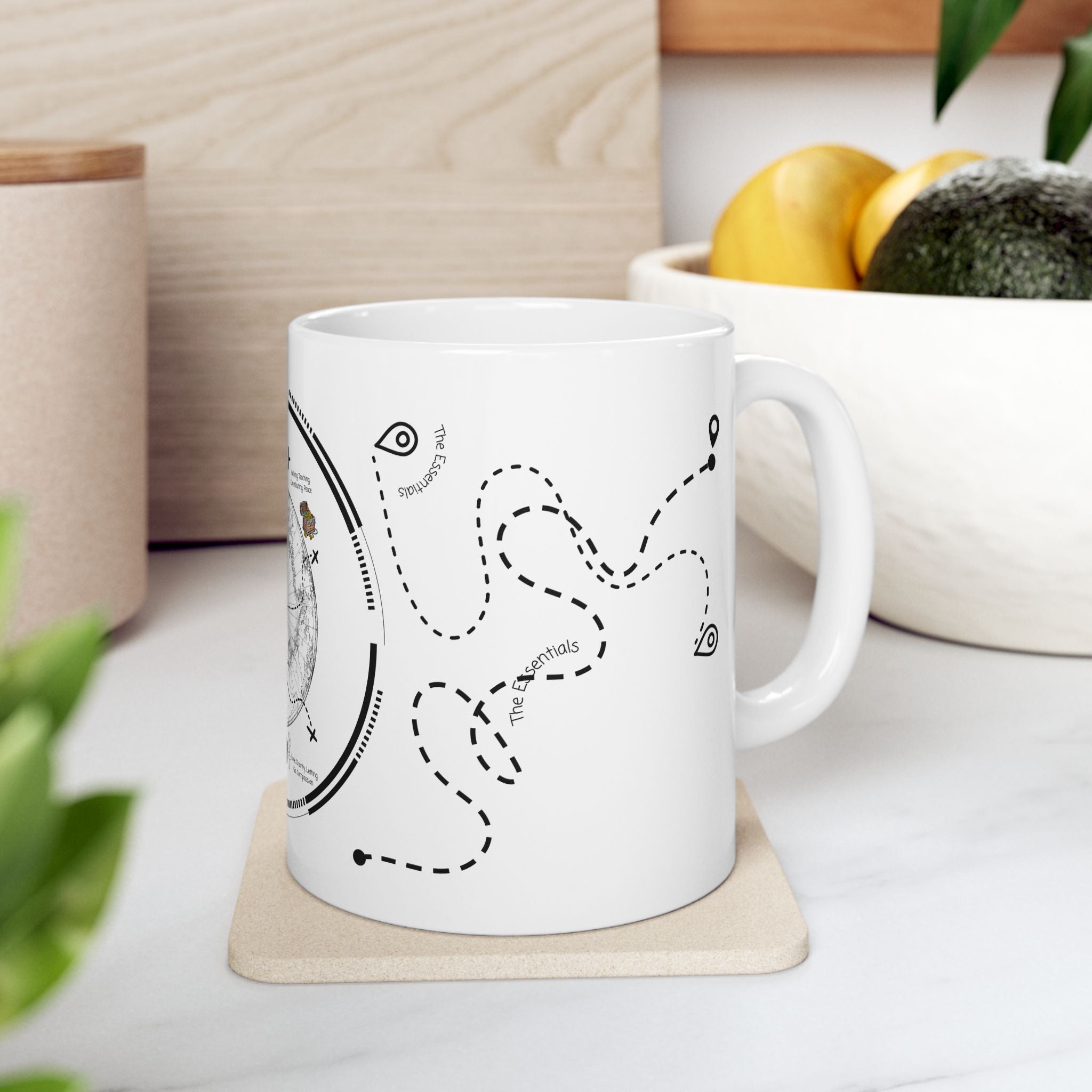 The Essentials Adventure Map #3 White Ceramic Mug — Nautical Compass Life & Treasure Trail Cup (11oz/15oz)