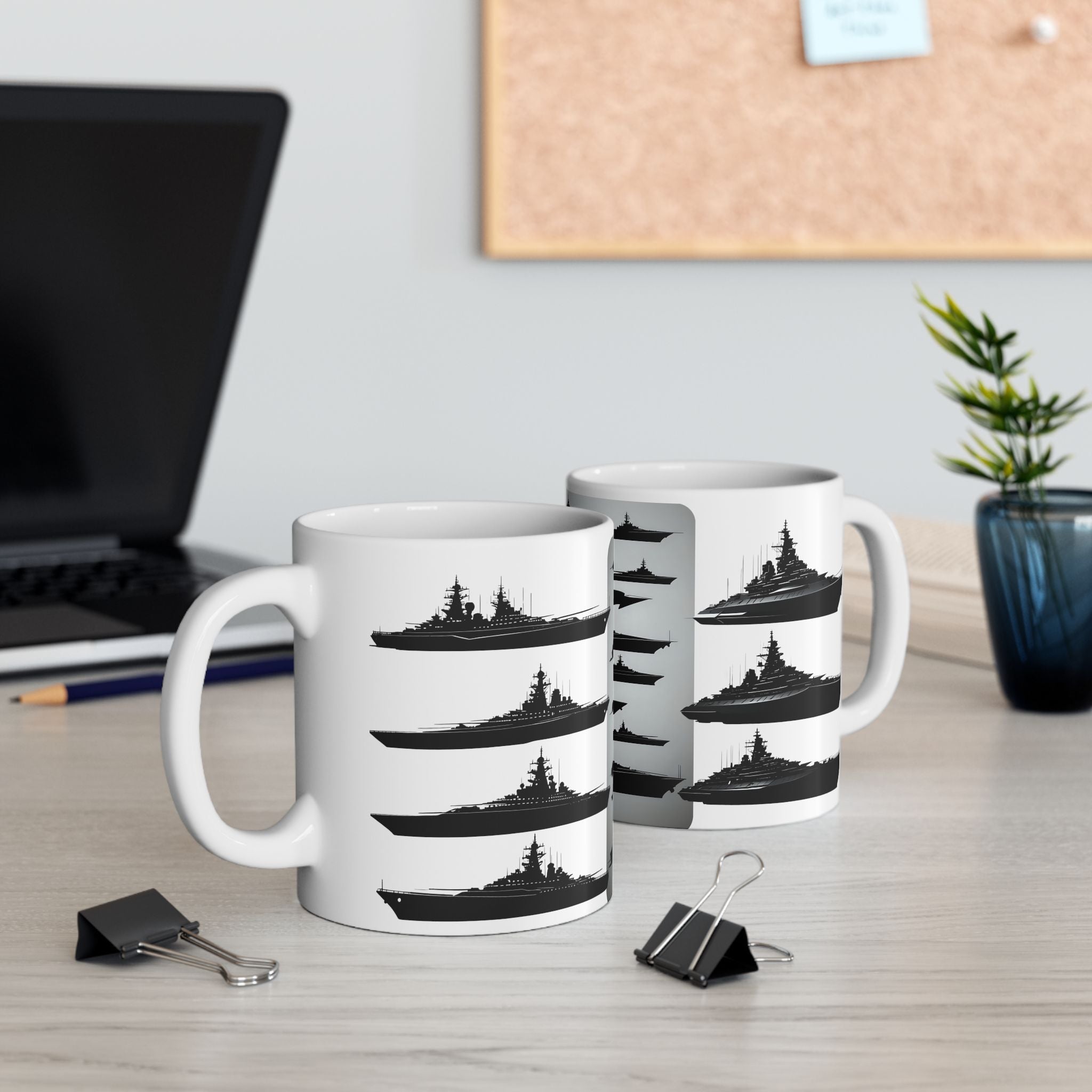 Tactical Battleship Silhouettes White Ceramic Mug — Naval Maritime Warships Cup (11oz & 15oz)