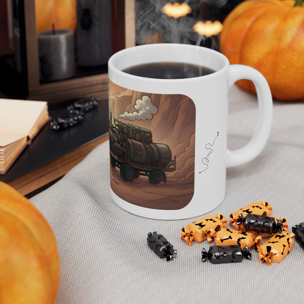 Adventure 4x4 Trucks #52, Chic Mechanic On The Haul White Ceramic Mug — Find Your Path To The Essentials Cup (11oz & 15oz)