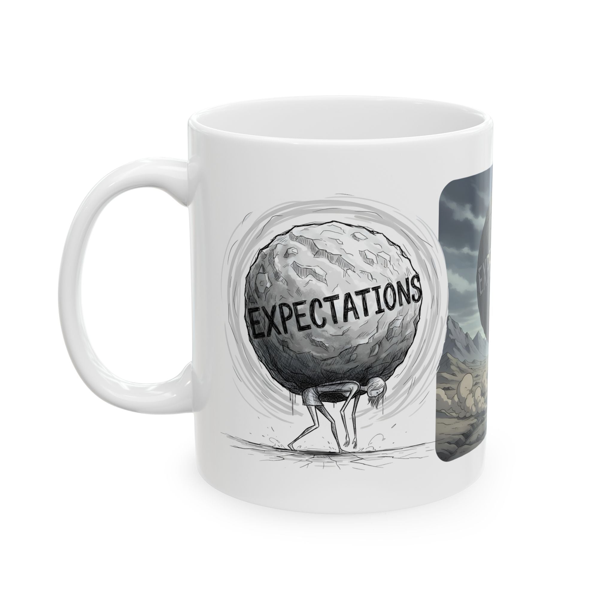 Unbreakable Spirit, Common Threads White Ceramic Mug, (11oz, 15oz), Resilience Overcoming Expectations Cup