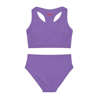 Girl's "Sunny Day" Light Purple Two Piece Swimsuit (AOP)