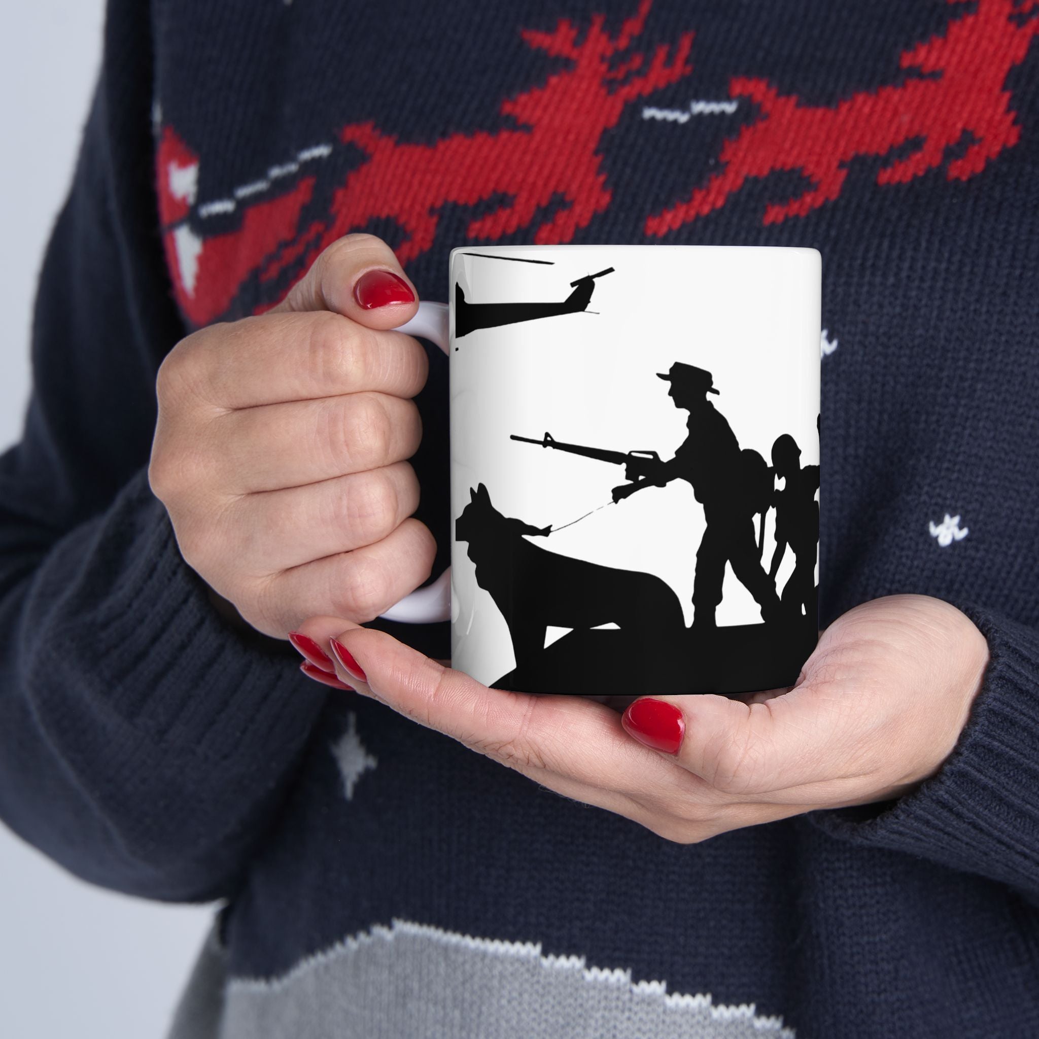 Patriotic Camaraderie Military Silhouette White Ceramic Mug – Teamwork Duty Quiet Strength Cup (11oz, 15oz)