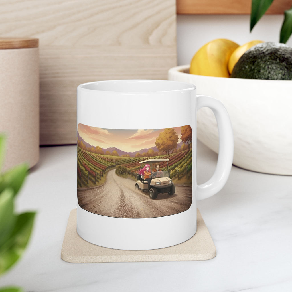 Anime Golf Cart Seasonal Adventures #6 White Ceramic Mug — Find Your Path To The Essentials Cup (11oz & 15oz)