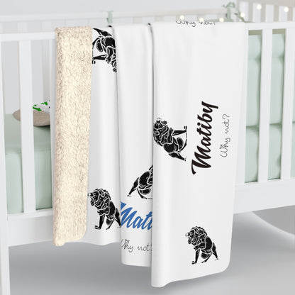 Matiby Lions White Sherpa Fleece Blanket