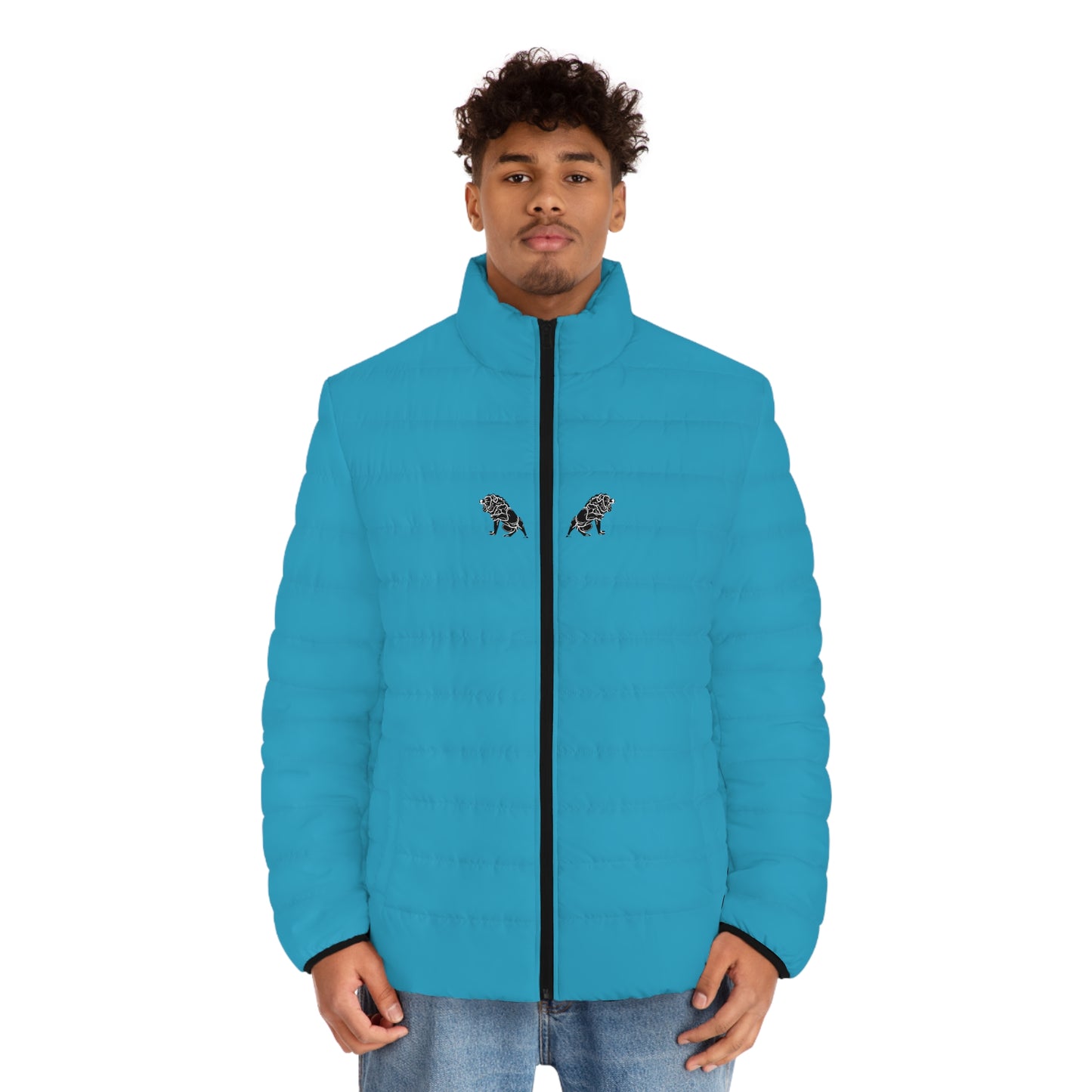 Men's Turquoise Puffer Jacket (AOP)