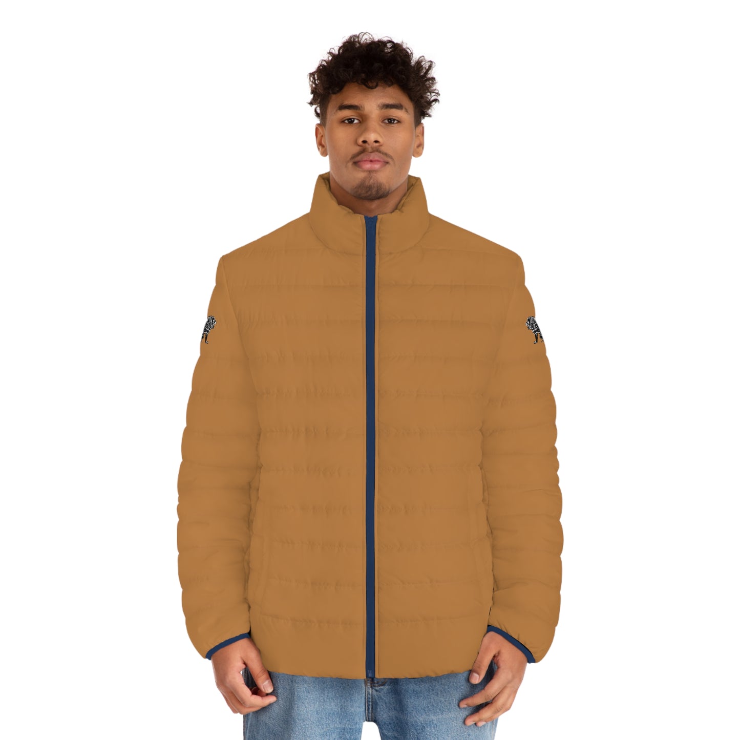 Men's Light Brown Puffer Jacket (AOP)