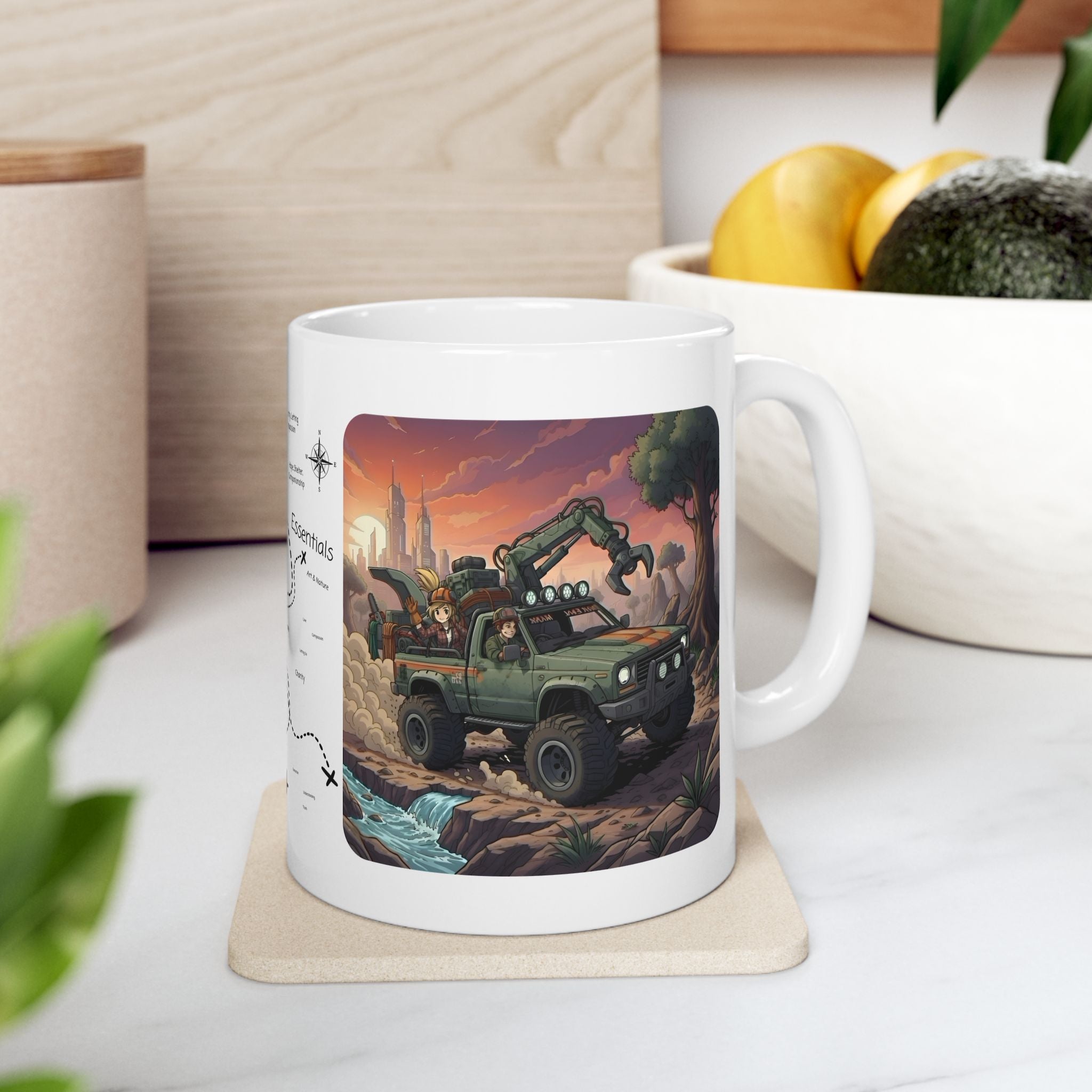 Adventure 4x4 Trucks #15, Tree Trimmers, Arborists, & Pruners On The Go White Ceramic Mug — Find Your Path To The Essentials Cup (11oz & 15oz)