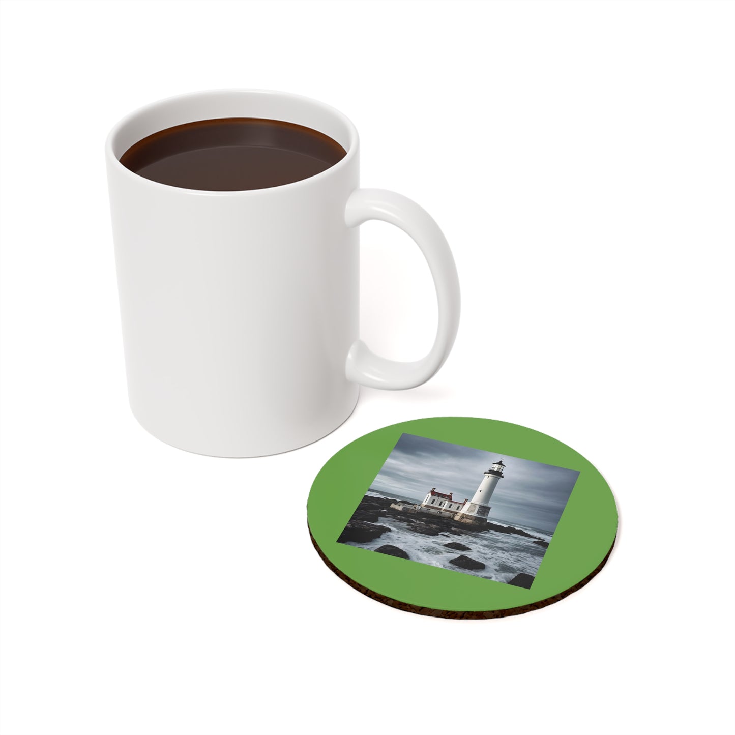 Matiby Lighthouse Green Cork Back Coaster