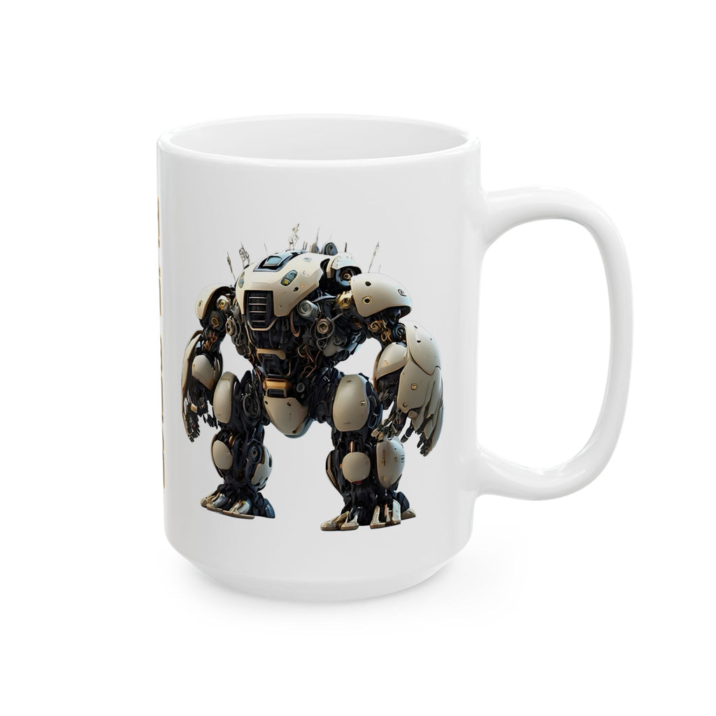 'The Meks' Sci‑Fi Mech Robot #5 White Ceramic Mug (11oz & 15oz)