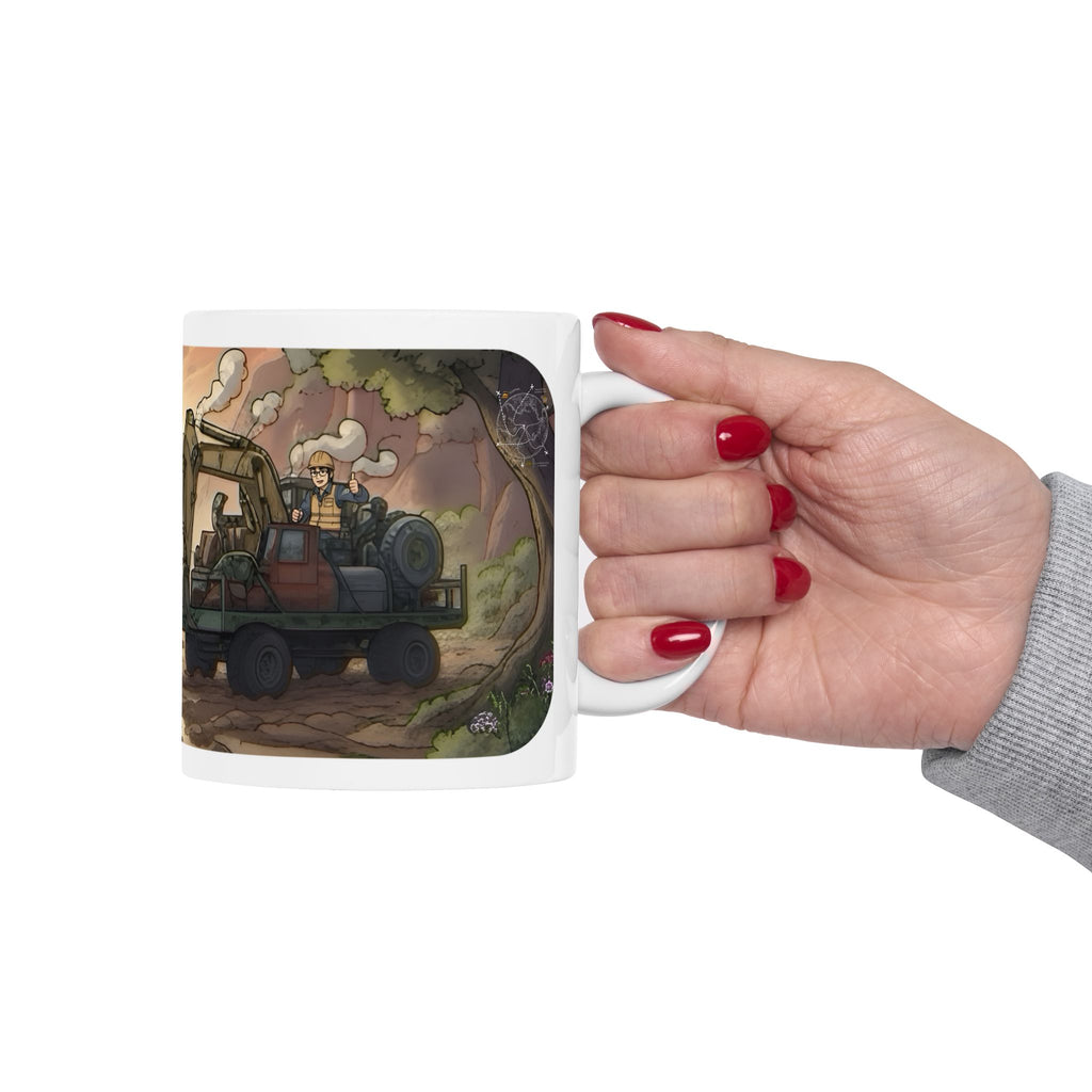 Adventure 4x4 Trucks #7, Construction Workers On The Go White Ceramic Mug — Find Your Path To The Essentials Cup (11oz & 15oz)