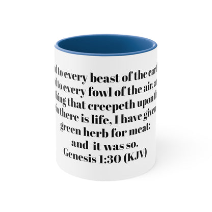 Bible Speaks Gen 1:30 Accent Mug, 11oz