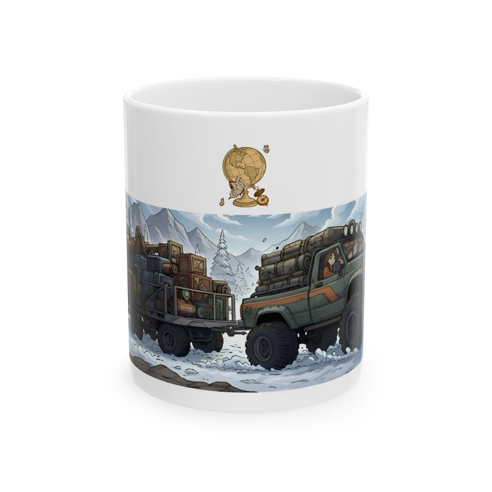Adventure 4x4 Trucks #41, Off-Roading Mama Helping Daughter  White Ceramic Mug — Find Your Path To The Essentials Cup (11oz & 15oz)